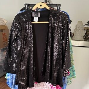 Slinky Brand Black Sequined Jacket with 3/4 sleeve Brand New